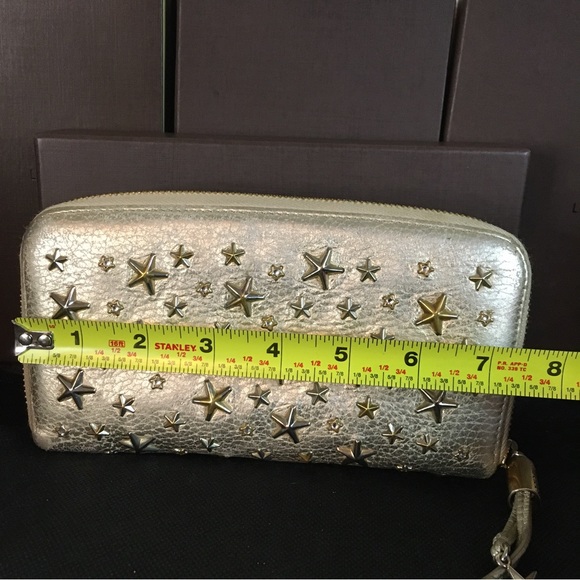 JIMMY CHOO Metallic Gold Lambskin & Silver and Gold Stars Continental Zip Wallet - Picture 7 of 17